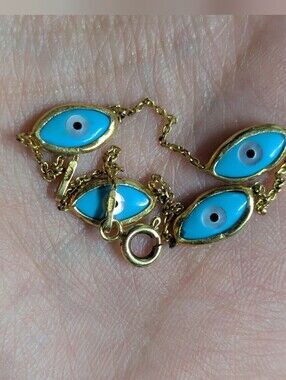 Gold Plated Blue Evil Eye Bracelet - Women Jewelry Silver 925 Vermeil Turquoise